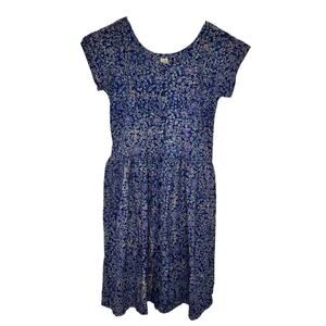 Geeta Women’s Cotton India Vintage Blue Cottagecore Button Front Floral Dress M